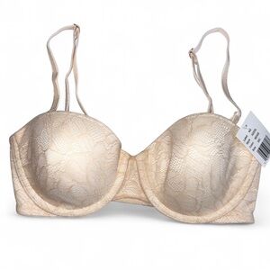 NWT Secret Treasures Lace Push Up Bra 32C Beige Nude Underwire T-Shirt Bra